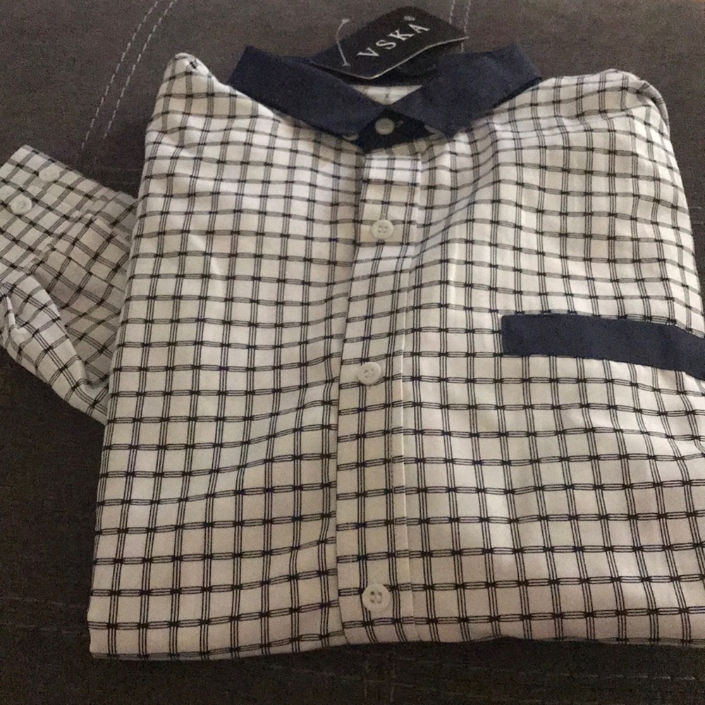White & navy long sleeve button down